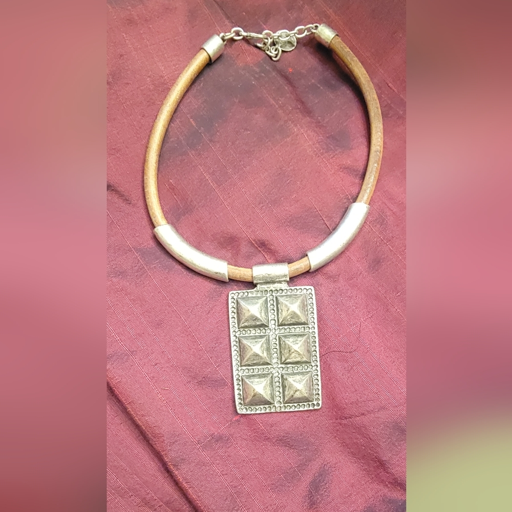 Statement Necklace. Silver metal with leather. Great with Jeans and boots